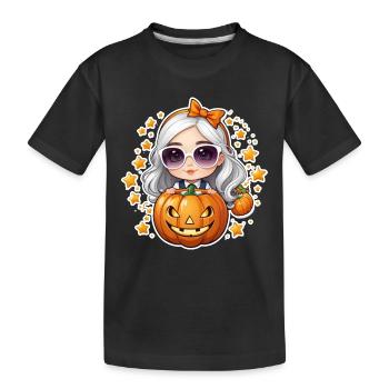 Mädchen zu Halloween mit Kürbis und Sternchen - Kinder Premium Bio T-Shirt - Schwarz - Vorne