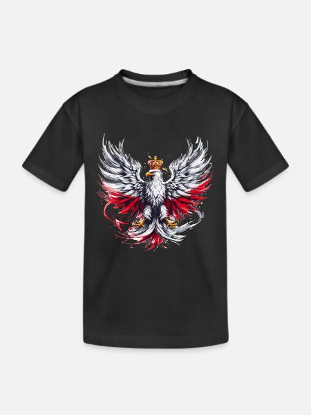 Poland Polska Polish Red White Eagle Golden Crown - Kids' Premium Organic T-Shirt - black