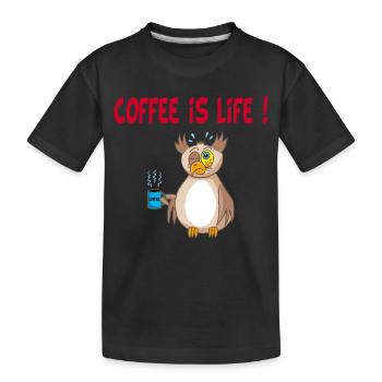 Eule und Kaffee (Englisch) - Kinder Premium Bio T-Shirt - Schwarz - Vorne