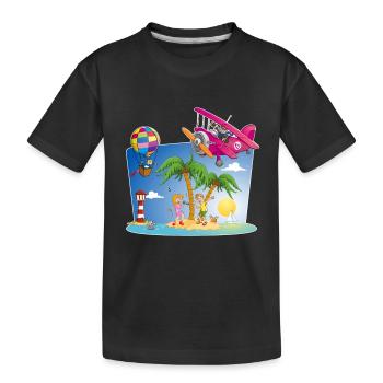 Sonne, Insel, Flugzeug, Palmen, Heißluftballon - Kinder Premium Bio T-Shirt - Schwarz - Vorne