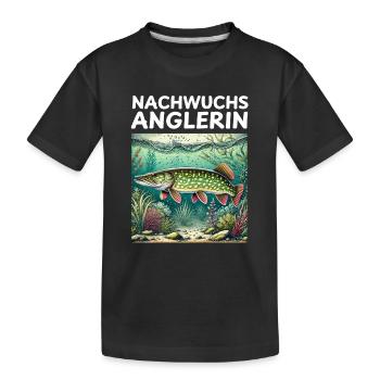 Nachwuchs Anglerin - Hecht Motiv - Kinder Premium Bio T-Shirt - Schwarz - Vorne