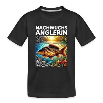 Jeune pêcheur - Motif carpe - T-shirt bio Premium Enfant - noir - Devant