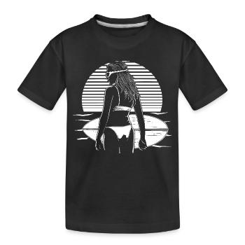 Weiblicher Surfer - Kinder Premium Bio T-Shirt - Schwarz - Vorne