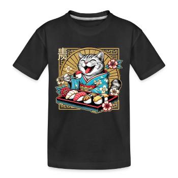 Sushi Katze getigert Kimono Maki Nigiri Geschenk - Kinder Premium Bio T-Shirt - Schwarz - Vorne