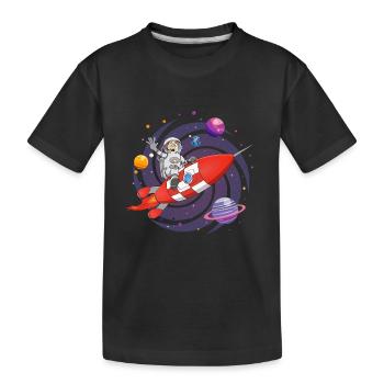 L’astronaute et la fusée rouge dans l’espace. - T-shirt bio Premium Enfant - noir - Devant