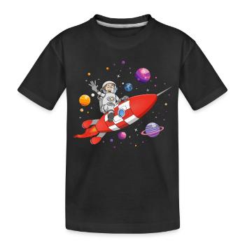 L’astronaute et la fusée rouge dans l’espace. - T-shirt bio Premium Enfant - noir - Devant