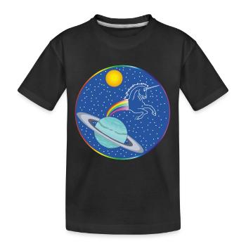 Regenbogen-Einhorn - Kinder Premium Bio T-Shirt - Schwarz - Vorne