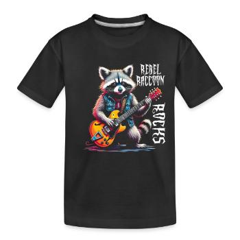 Raccoon - Rocking raccoon with guitar - Kids' Premium Organic T-Shirt - black - Front