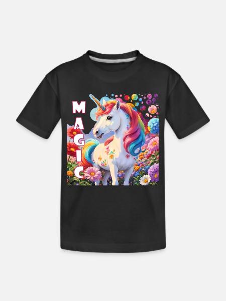 Zauberhaftes Einhorn in Regenbogenfarben Krafttier - Kinder Premium Bio T-Shirt - Schwarz