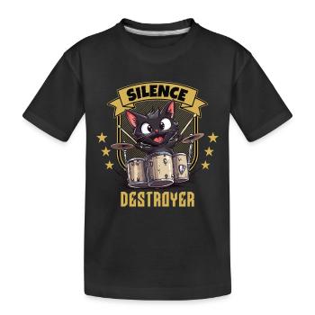 Schlagzeug Drums Silence Destroyer Katze Lustig - Kinder Premium Bio T-Shirt - Schwarz - Vorne