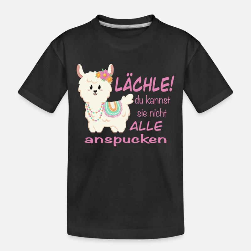 Lama Lächle! lustiger Spruch - Kinder Premium Bio T-Shirt - Schwarz