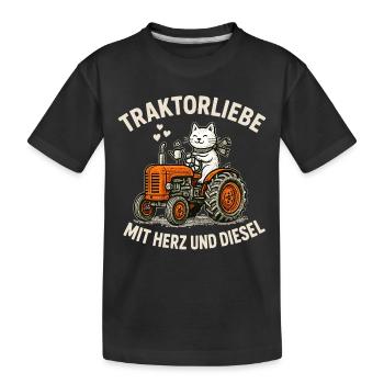 L’amour du tracteur avec le cœur et le diesel - T-shirt bio Premium Enfant - noir - Devant