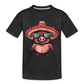 Schwein Sombrero Wildschwein - Kinder Premium Bio T-Shirt - Schwarz - Vorne