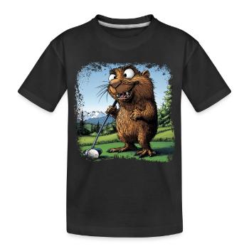 Golfer Groundhog - Kids' Premium Organic T-Shirt - black - Front