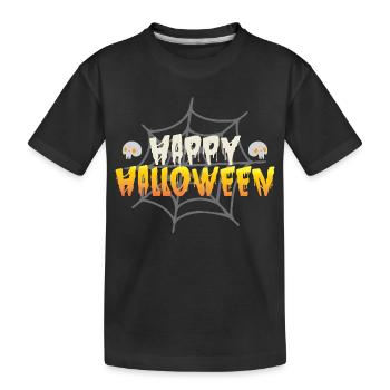 Fröhliches Halloween mit Spinnennetz und Totenköpf - Kinder Premium Bio T-Shirt - Schwarz - Vorne
