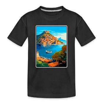 Monemvasia, Grèce, affiche de voyage vintage Paysage urbain - T-shirt bio Premium Enfant - noir - Devant