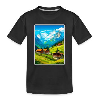 Alpines Bergdorf-Szene - Kinder Premium Bio T-Shirt - Schwarz - Vorne