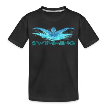Dynamischer Schwimmer mit Wasserwellen - Kinder Premium Bio T-Shirt - Schwarz - Vorne
