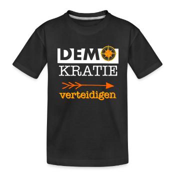 „Demokratie verteidigen“ weiss orange gelb Kompass - Kinder Premium Bio T-Shirt - Schwarz - Vorne