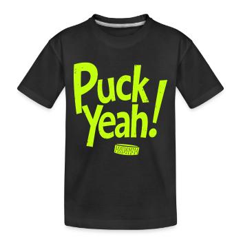Puck Yeah Eishockey Spruch Hockey Puck Grafik - Kinder Premium Bio T-Shirt - Schwarz - Vorne