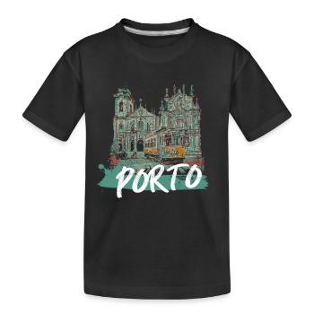 Porto historic center tram illustration - Kids' Premium Organic T-Shirt - black - Front