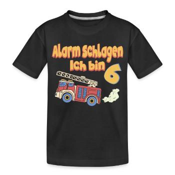 Fire Brigade Alarm I'm 6 Children's Birthday Party - Kids' Premium Organic T-Shirt - black - Front