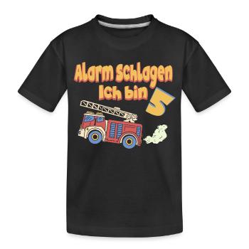 Fire Brigade Birthday Alarm I'm 5 years old - Kids' Premium Organic T-Shirt - black - Front
