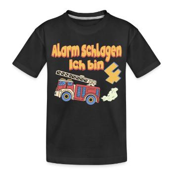 Fire Brigade Birthday Alarm I'm 4 years old - Kids' Premium Organic T-Shirt - black - Front