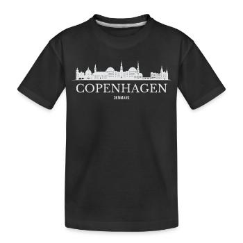 Copenhagen skyline, I love Copenhagen - Kids' Premium Organic T-Shirt - black - Front