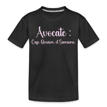 Avocate : café, dossiers et sarcasme - T-shirt bio Premium Enfant - noir - Devant