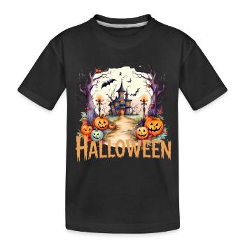 Halloween lantern path to the haunted mansion - Kids' Premium Organic T-Shirt - black - Front