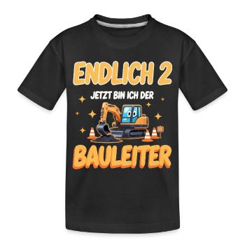 Bagger 2. Geburtstag Junge – 2 Jahre Bauarbeiter G - Kinder Premium Bio T-Shirt - Schwarz - Vorne