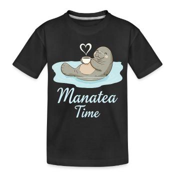 Manatee Marine Animal Ocean Loves Tea - Kids' Premium Organic T-Shirt - black - Front