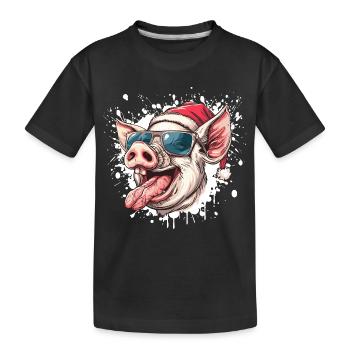 Cochon Noël Drôle Porcelet - T-shirt bio Premium Enfant - noir - Devant