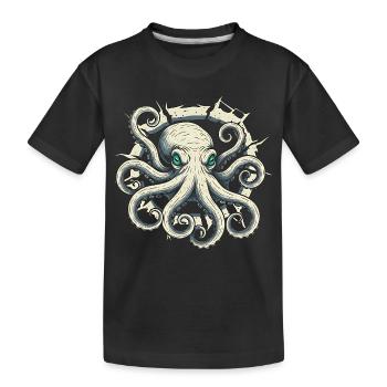 Octopus peeking out of crack - octopus tentacle - Kids' Premium Organic T-Shirt - black - Front