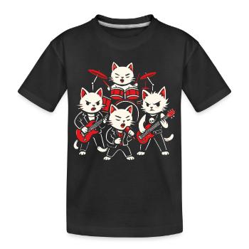 Rockband Katzen Schlagzeug spielen Gitarren Musik Grafik - Kinder Premium Bio T-Shirt - Schwarz - Vorne
