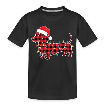 Chien Teckel Noël Plaid Rouge Carreaux - T-shirt bio Premium Enfant - noir - Devant