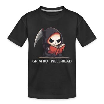 Reading Reaper – Dark Cute Humor - Kids' Premium Organic T-Shirt - black - Front