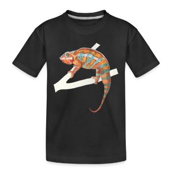 orange türkises Chamäleon Chamaeleon zeylandicus - Kinder Premium Bio T-Shirt - Schwarz - Vorne