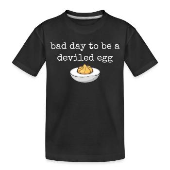 Drôle de dicton : Buffet d’œufs, mauvaise journée, diable, par exemple - T-shirt bio Premium Enfant - noir - Devant