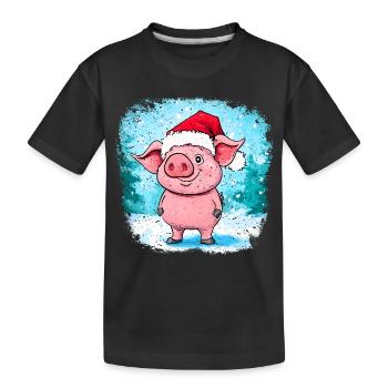 Schweinchen Weihnachten - Kinder Premium Bio T-Shirt - Schwarz - Vorne