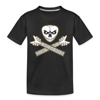 Gitarrenplektrum Totenkopf und Gitarrenkreuze Knochen - Kinder Premium Bio T-Shirt - Schwarz - Vorne