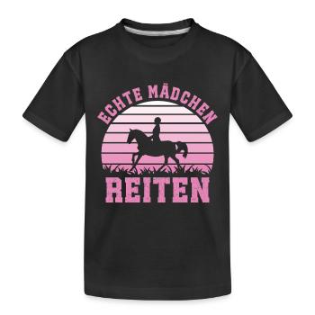 Pferde Reiterin Frauen Echte Mädchen Reiten  - Kinder Premium Bio T-Shirt - Schwarz - Vorne