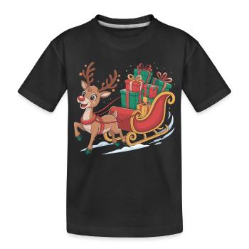 Reindeer in sleigh with gifts - Kids' Premium Organic T-Shirt - black - Front