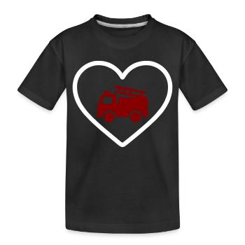 Heart Firefighter Fire Truck - Kids' Premium Organic T-Shirt - black - Front