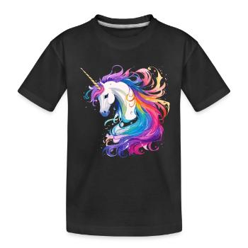 Regenbogen-Einhorn Kopf Portrait - Kinder Premium Bio T-Shirt - Schwarz - Vorne
