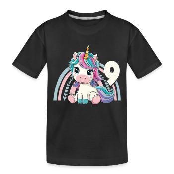 9e anniversaire Licorne Arc-en-ciel mignonne - T-shirt bio Premium Enfant - noir - Devant