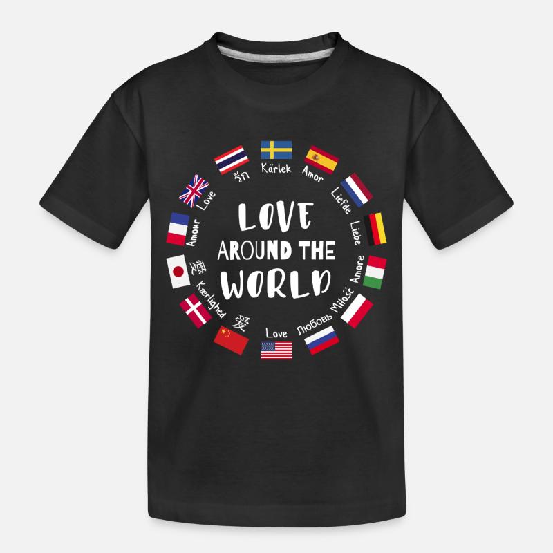 Liebe aus aller Welt Sprachen - Kinder Premium Bio T-Shirt - Schwarz