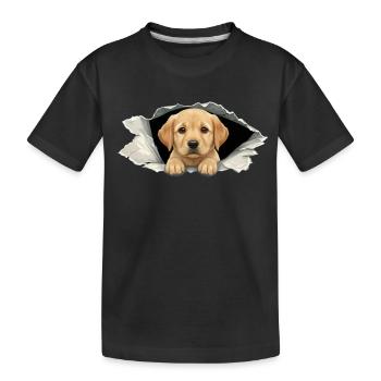Peeking Golden Retriever Baby Welpe zerrissen Papier - Kinder Premium Bio T-Shirt - Schwarz - Vorne