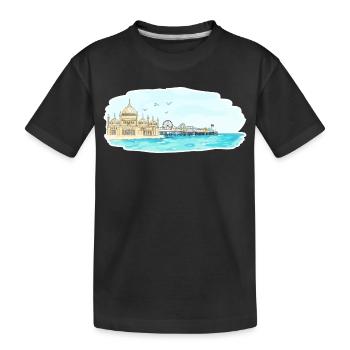 Brighton Royal Pavilion Pier Seaside Art - Kids' Premium Organic T-Shirt - black - Front